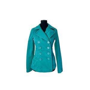 H&M; Divided Teal Double-Breasted Peacoat - Size 6